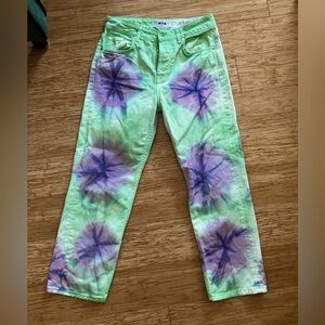 MSGM green and purple tie dye jeans